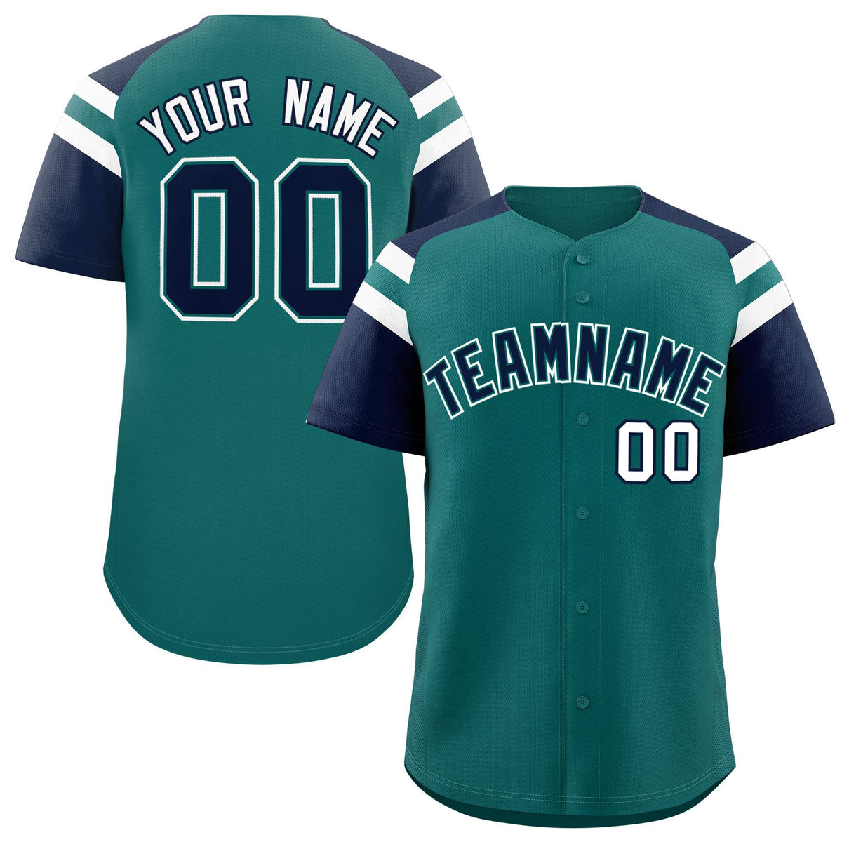 Custom Aqua Navy Contrast Raglan Sleeves Authentic Baseball Jersey| KXKSHOP