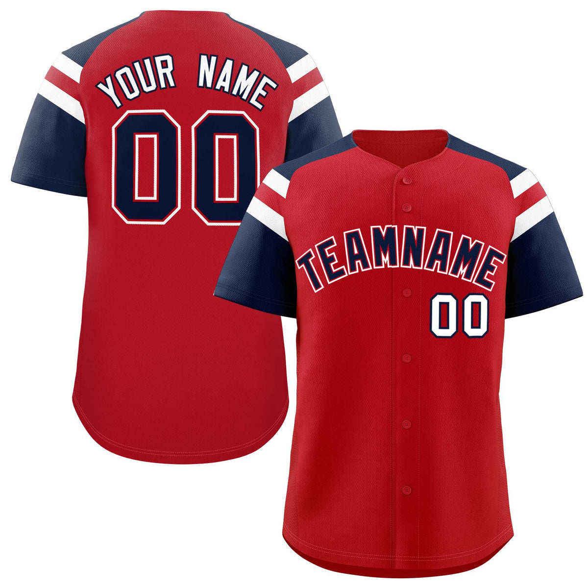 Custom Red Navy Contrast Raglan Sleeves Authentic Baseball Jersey| KXKSHOP