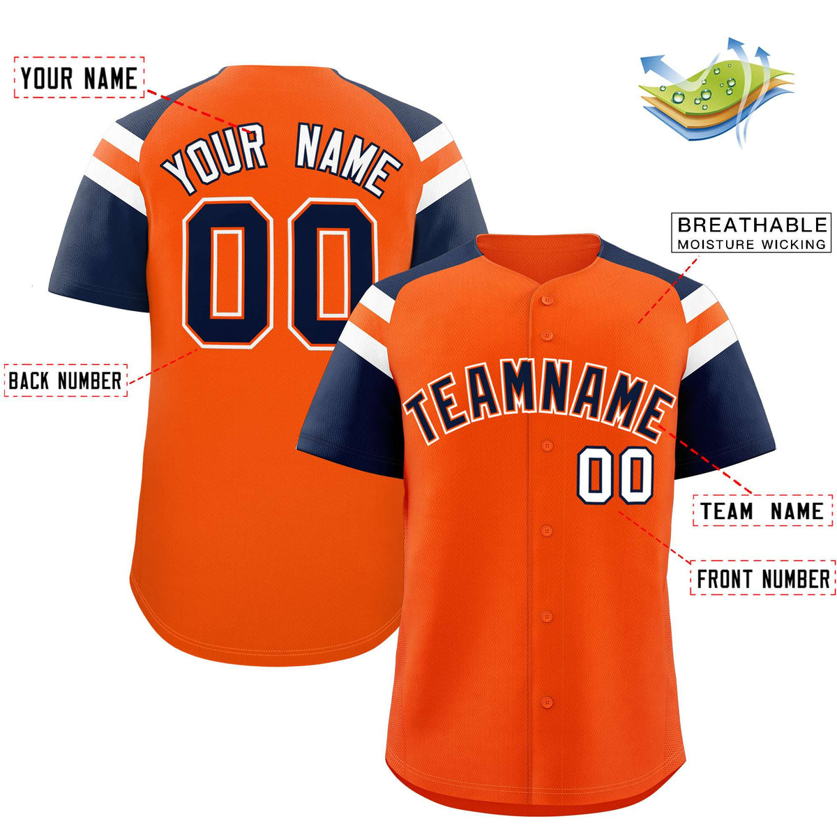 Custom Orange Navy Contrast Raglan Sleeves Authentic Baseball Jersey| KXKSHOP