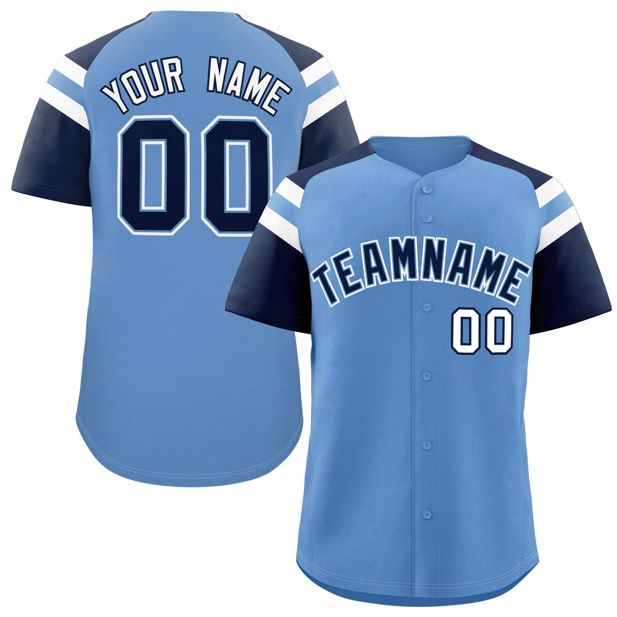 Custom Light Blue Navy Contrast Raglan Sleeves Authentic Baseball Jersey| KXKSHOP
