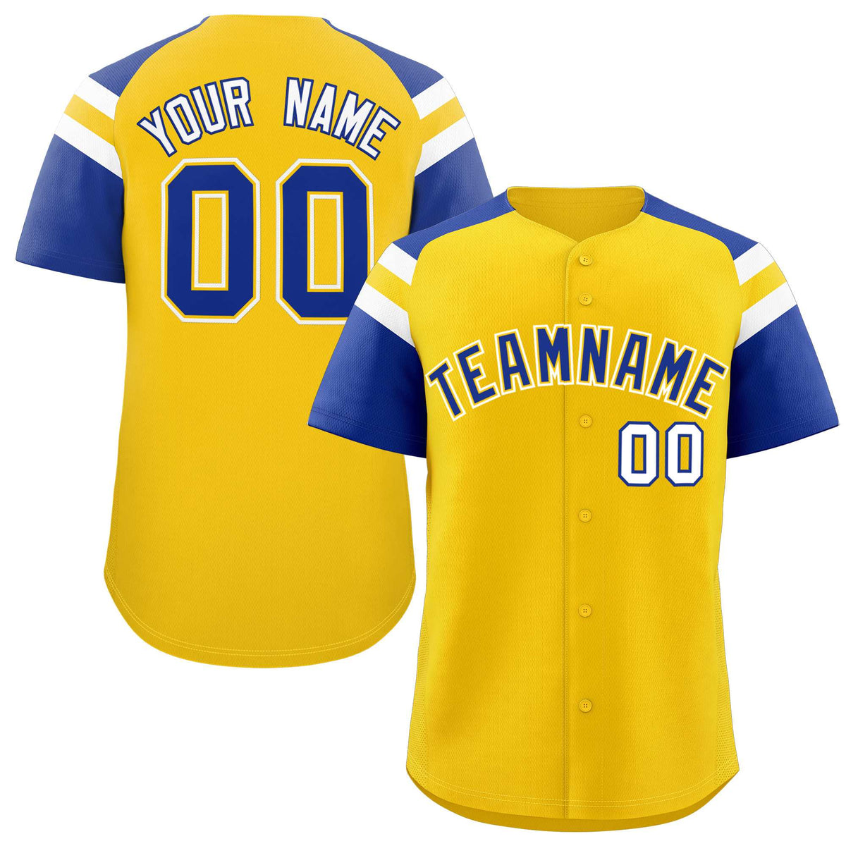 Custom Gold Royal Contrast Raglan Sleeves Authentic Baseball Jersey| KXKSHOP