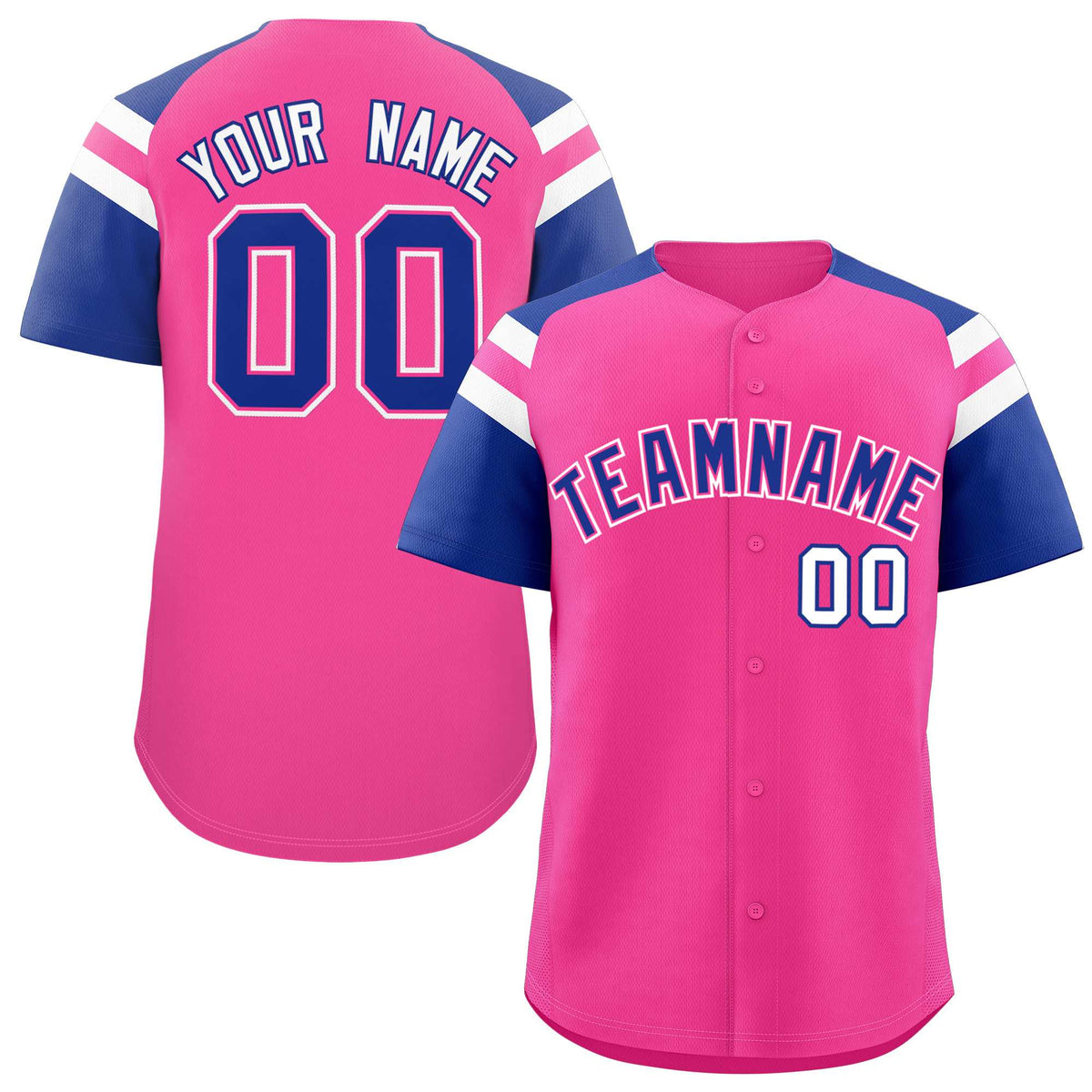 Custom Pink Royal Contrast Raglan Sleeves Authentic Baseball Jersey| KXKSHOP