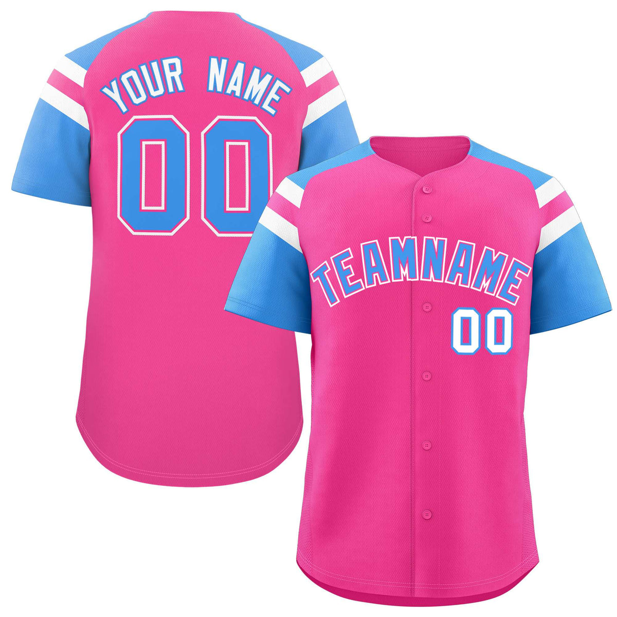 Custom Pink Powder Blue Contrast Raglan Sleeves Authentic Baseball Jersey| KXKSHOP