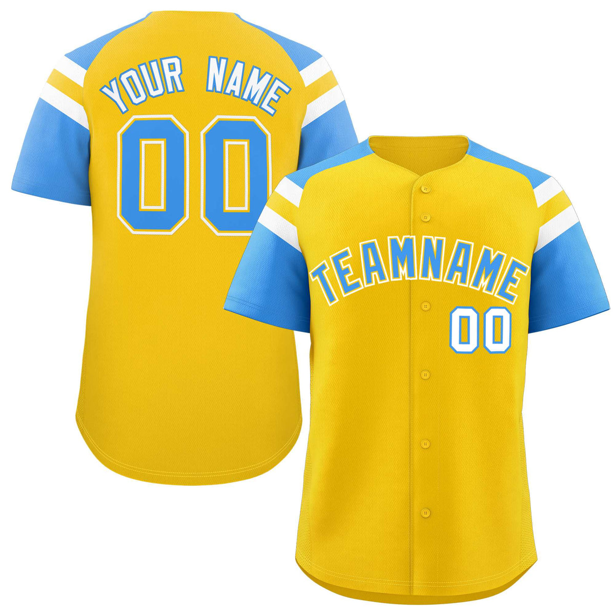 Custom Gold Powder Blue Contrast Raglan Sleeves Authentic Baseball Jersey| KXKSHOP