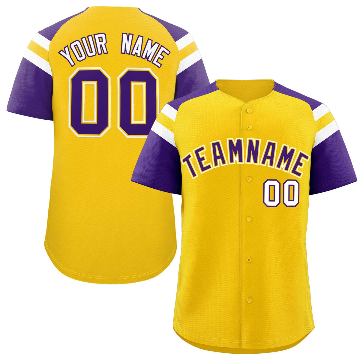 Custom Gold Purple Contrast Raglan Sleeves Authentic Baseball Jersey| KXKSHOP
