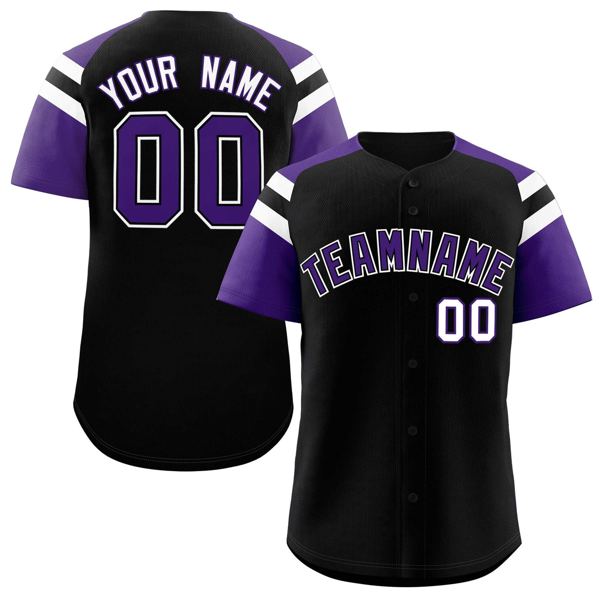 Custom Black Purple Contrast Raglan Sleeves Authentic Baseball Jersey| KXKSHOP