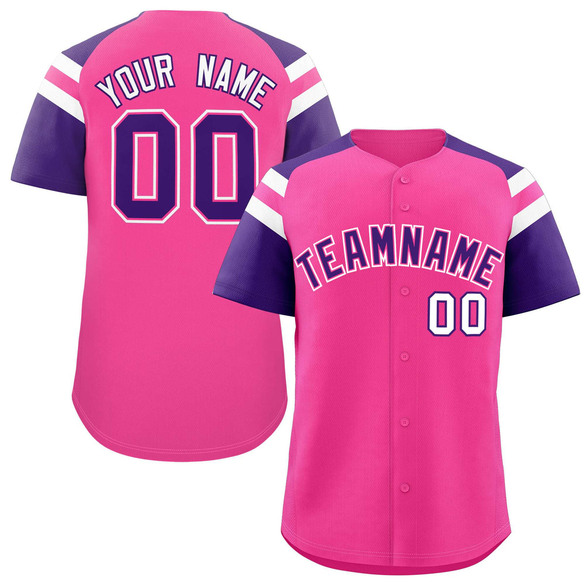 Custom Pink Purple Contrast Raglan Sleeves Authentic Baseball Jersey| KXKSHOP