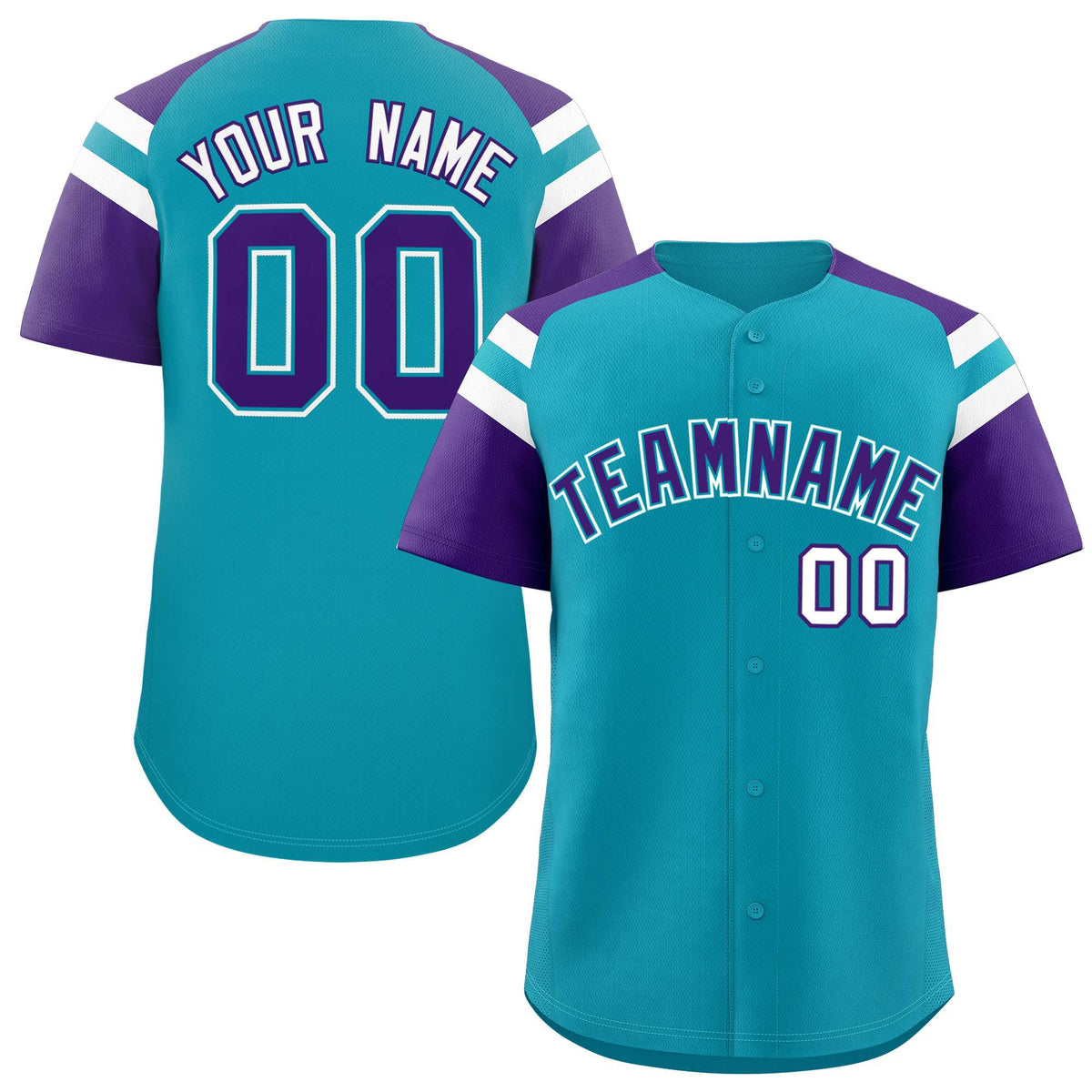 Custom Aqua Purple Contrast Raglan Sleeves Authentic Baseball Jersey| KXKSHOP