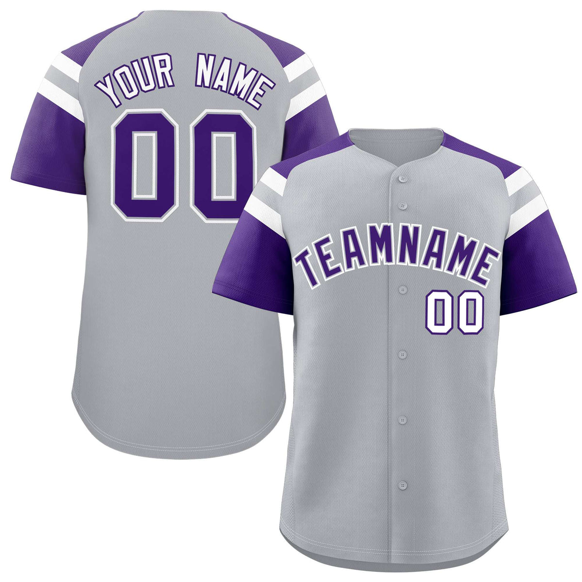 Custom Silver Purple Contrast Raglan Sleeves Authentic Baseball Jersey| KXKSHOP