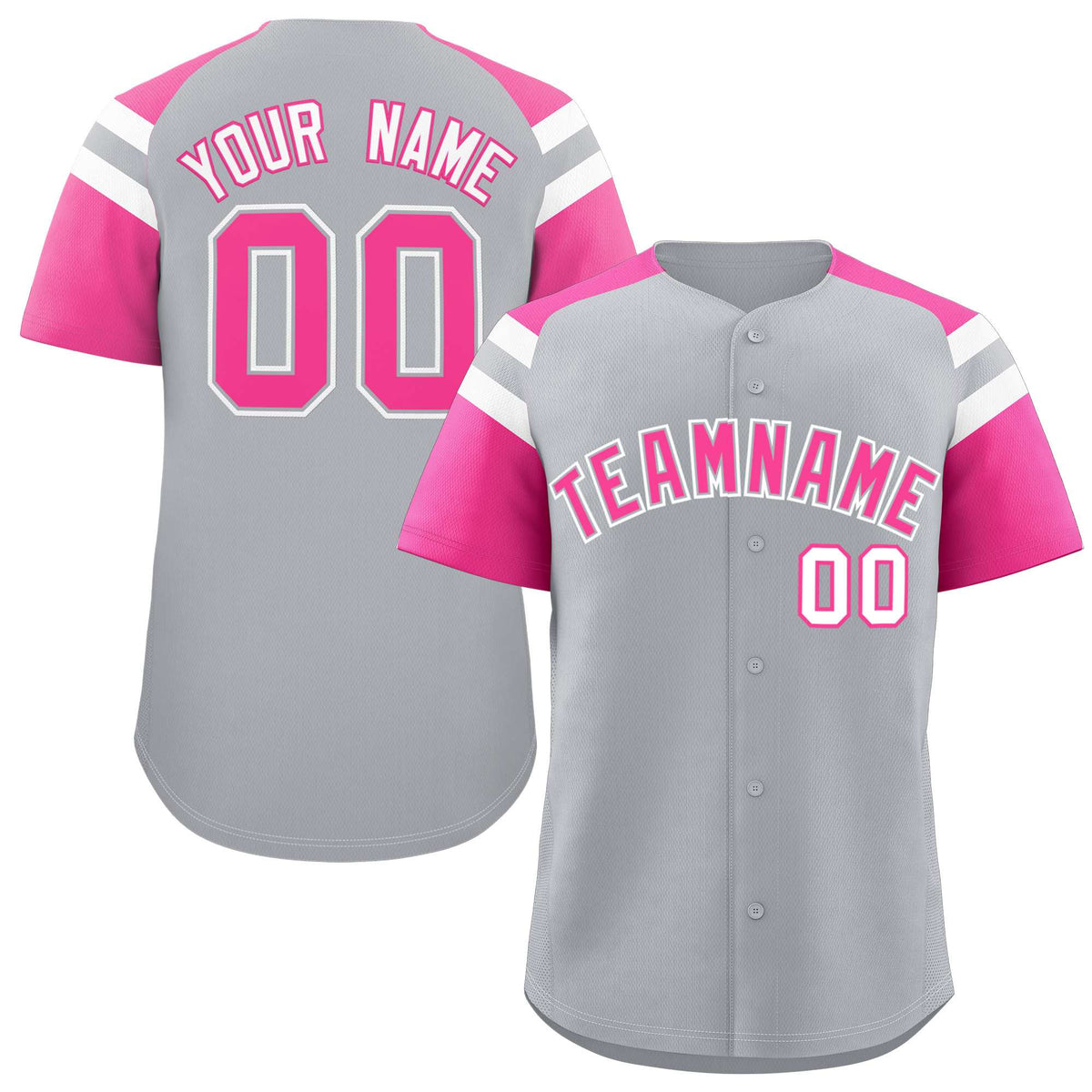Custom Silver Pink Contrast Raglan Sleeves Authentic Baseball Jersey| KXKSHOP