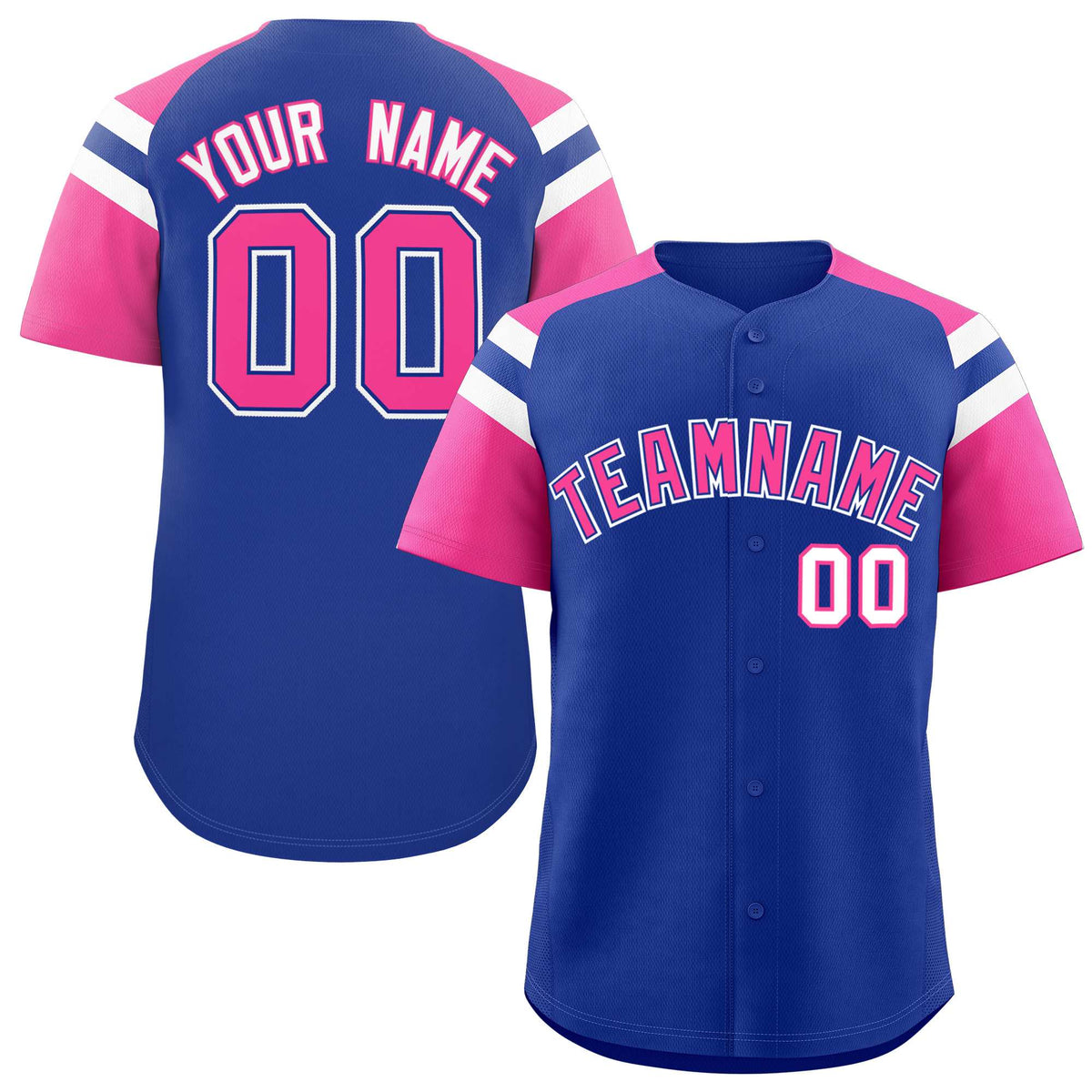 Custom Royal Pink Contrast Raglan Sleeves Authentic Baseball Jersey| KXKSHOP