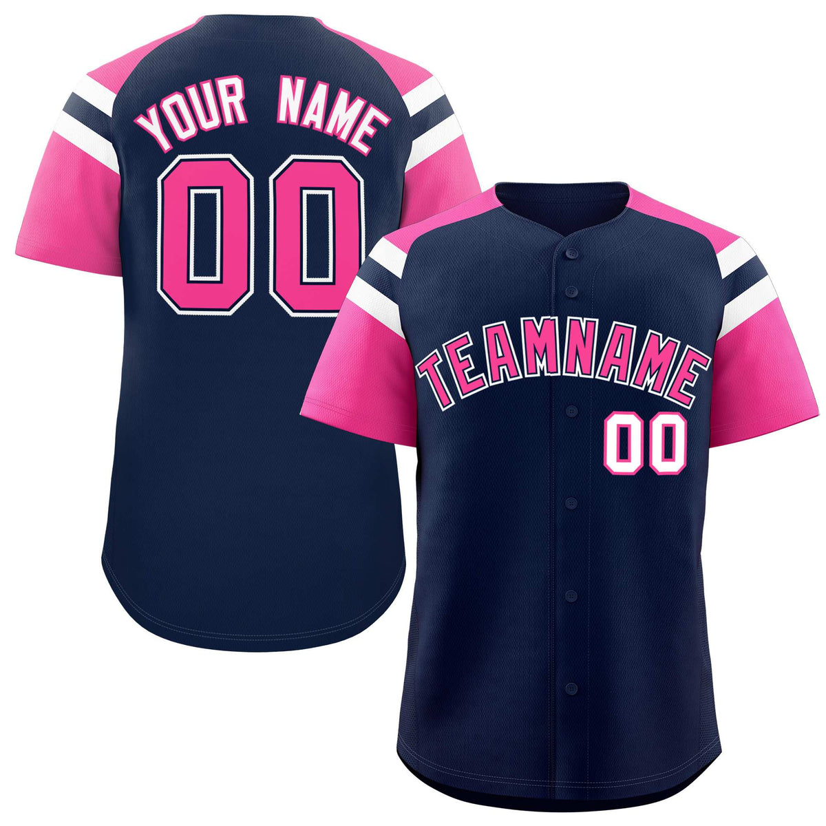 Custom Navy Pink Contrast Raglan Sleeves Authentic Baseball Jersey| KXKSHOP