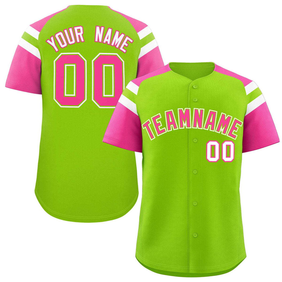 Custom Neon Green Pink Contrast Raglan Sleeves Authentic Baseball Jersey| KXKSHOP