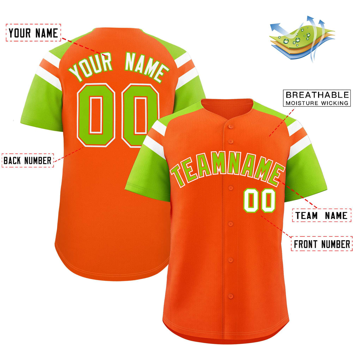 Custom Orange Neon Green Contrast Raglan Sleeves Authentic Baseball Jersey| KXKSHOP