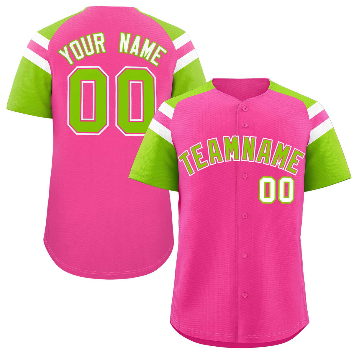 Custom Pink Neon Green Contrast Raglan Sleeves Authentic Baseball Jersey| KXKSHOP