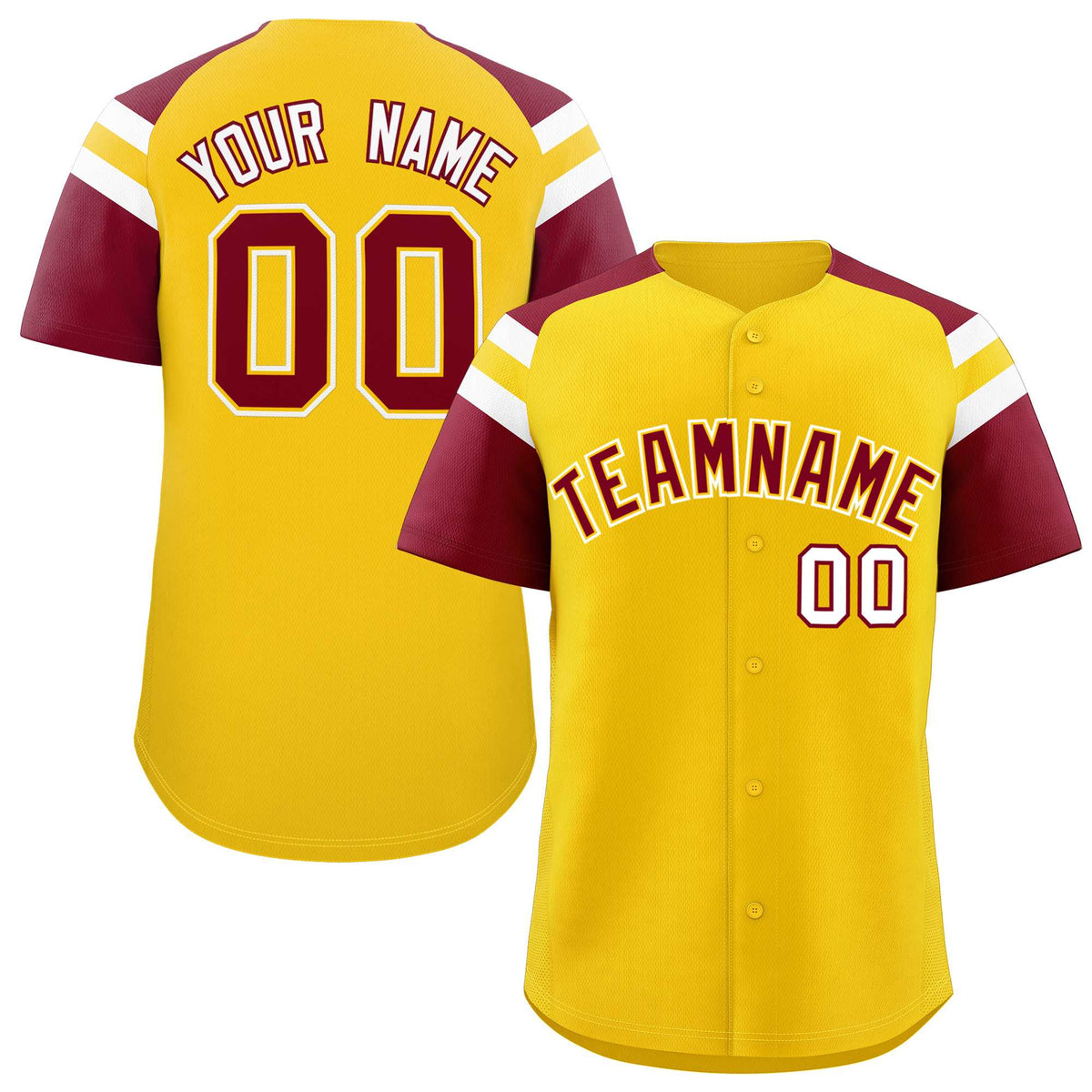 Custom Gold Crimson Contrast Raglan Sleeves Authentic Baseball Jersey| KXKSHOP