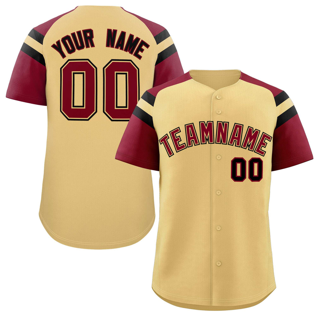Custom Khaki Crimson Contrast Raglan Sleeves Authentic Baseball Jersey| KXKSHOP