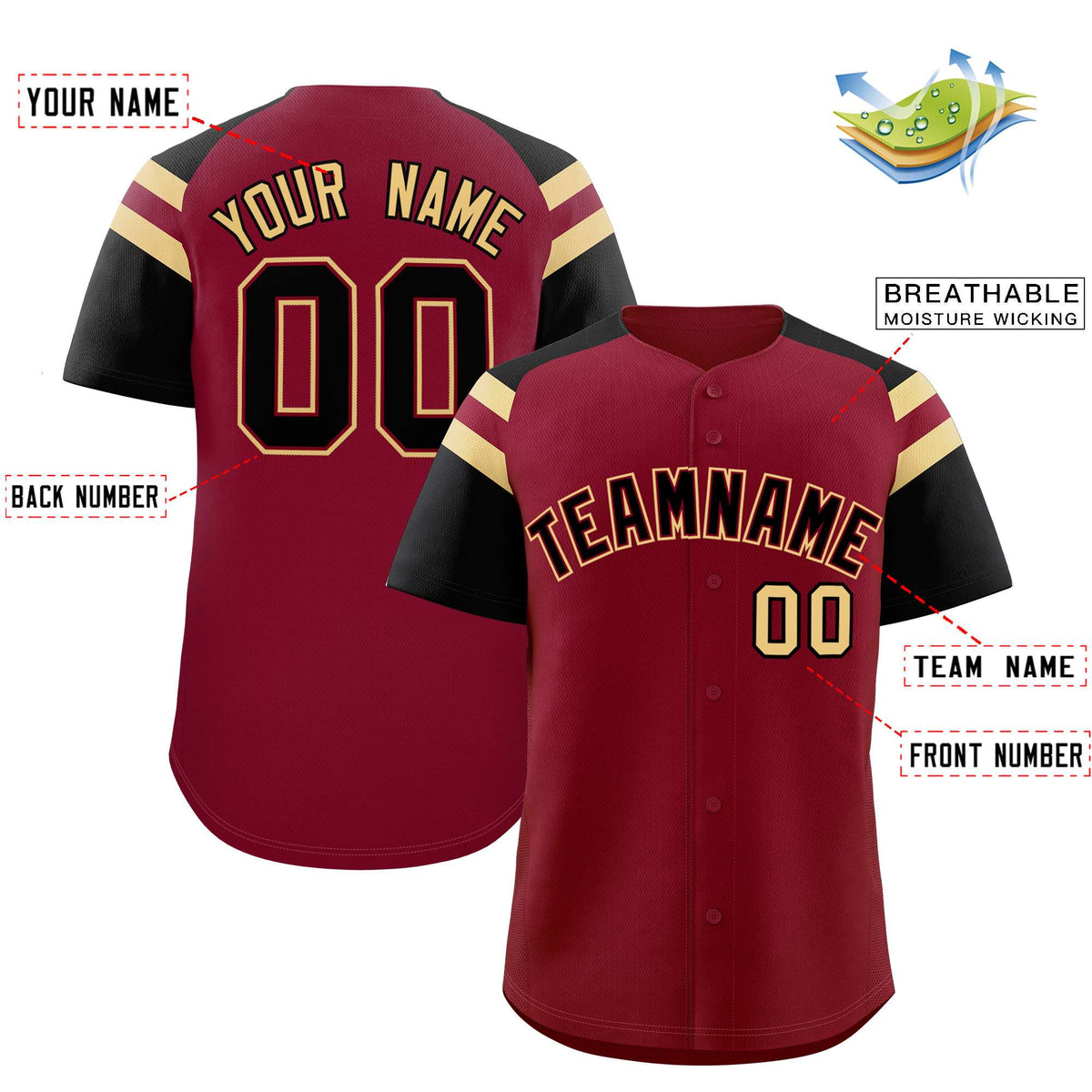 Custom Crimson Black Contrast Raglan Sleeves Authentic Baseball Jersey| KXKSHOP