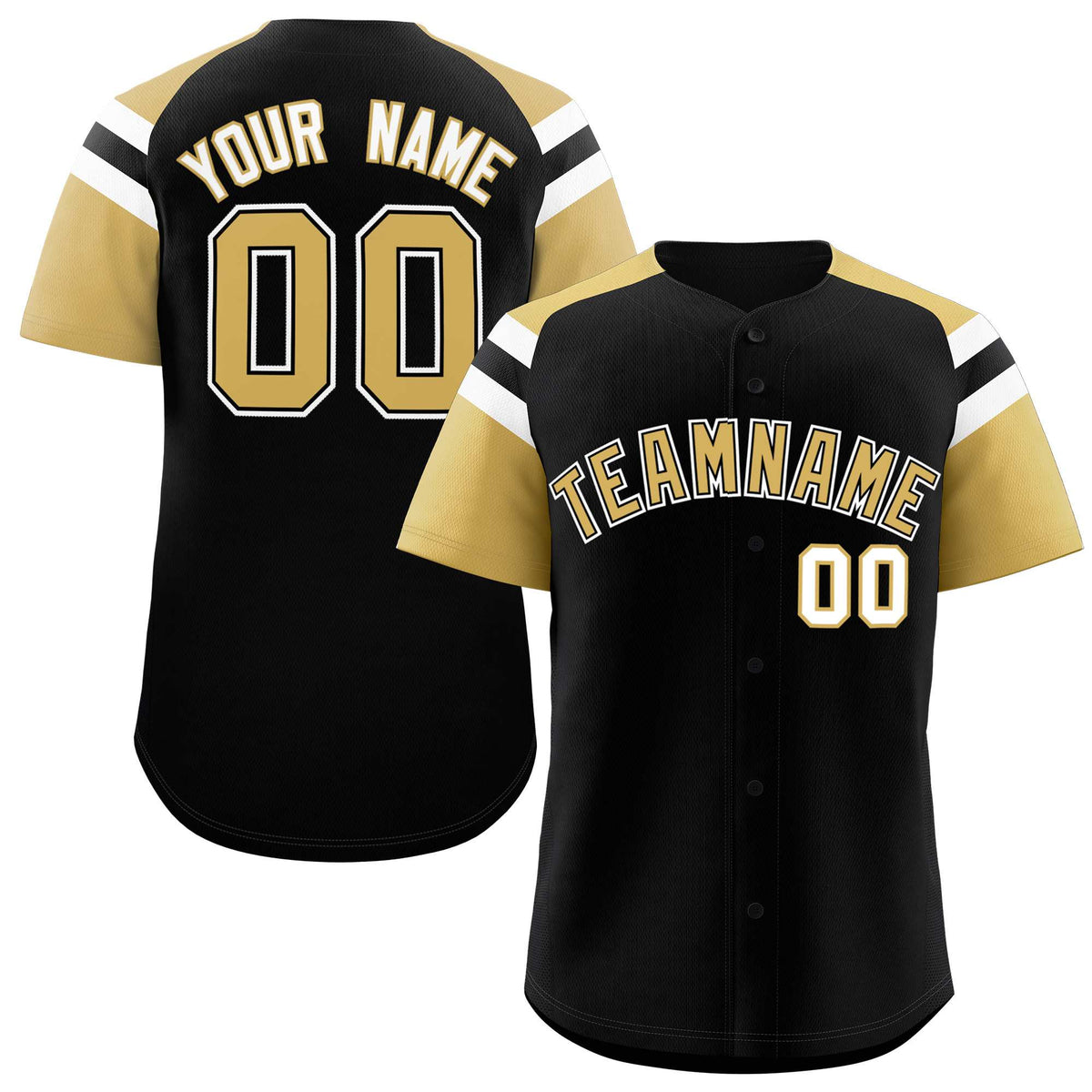 Custom Black Old Gold Contrast Raglan Sleeves Authentic Baseball Jersey| KXKSHOP