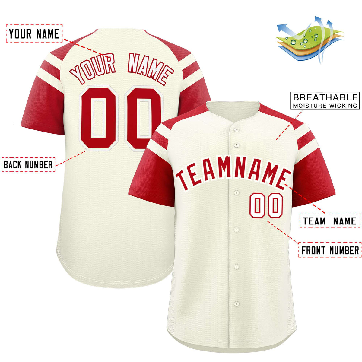 Custom Cream Red Contrast Raglan Sleeves Authentic Baseball Jersey| KXKSHOP