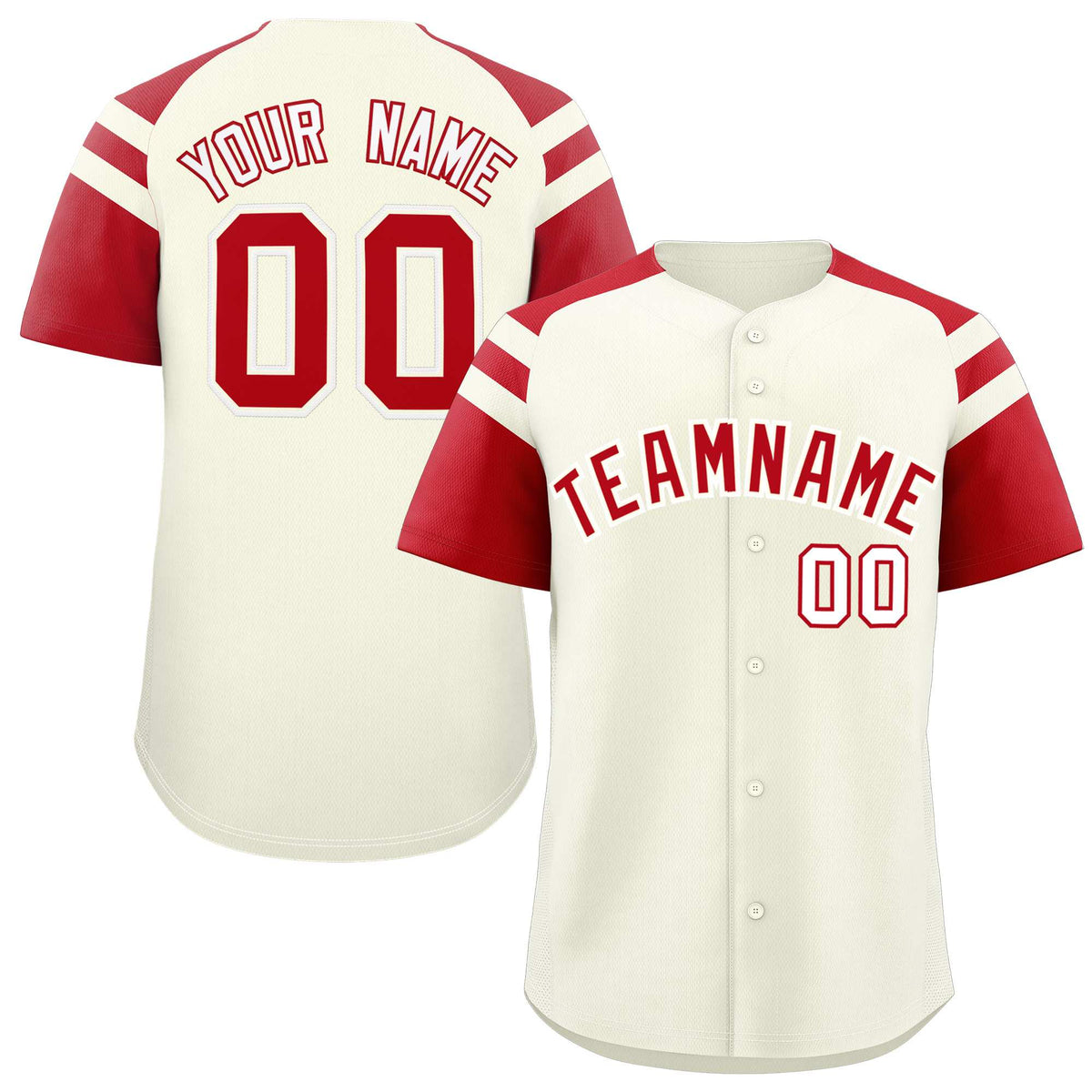 Custom Cream Red Contrast Raglan Sleeves Authentic Baseball Jersey| KXKSHOP