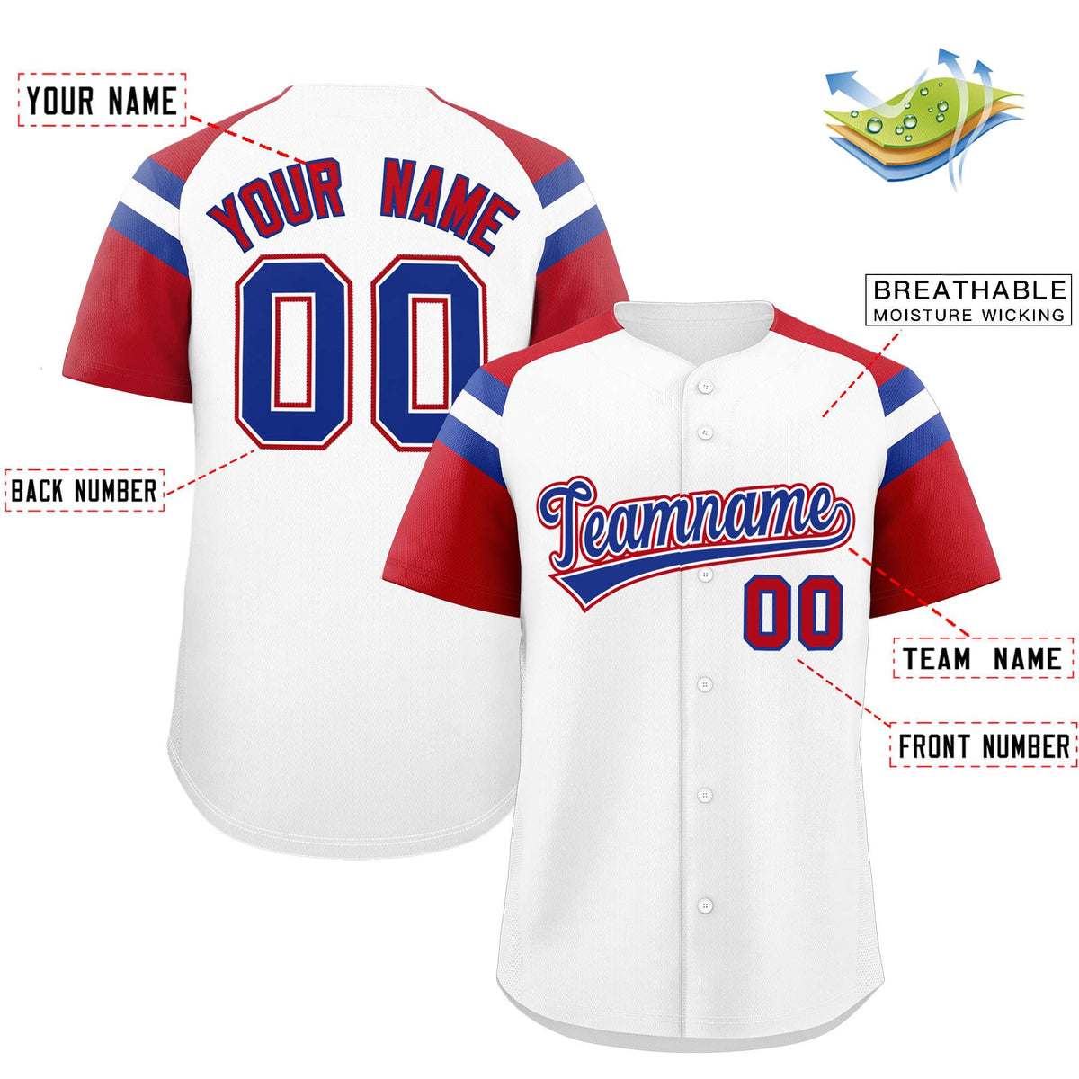 Custom White Red Contrast Raglan Sleeves Authentic Baseball Jersey| KXKSHOP