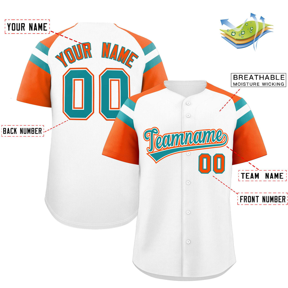 Custom White Orange Contrast Raglan Sleeves Authentic Baseball Jersey| KXKSHOP