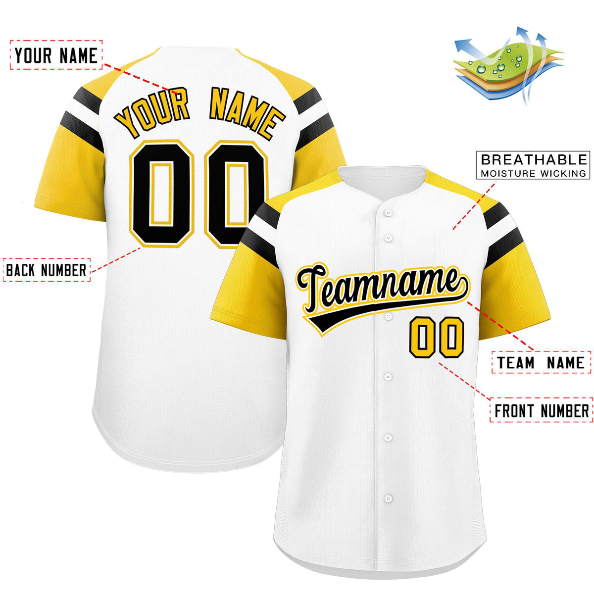 Custom White Gold Contrast Raglan Sleeves Authentic Baseball Jersey| KXKSHOP