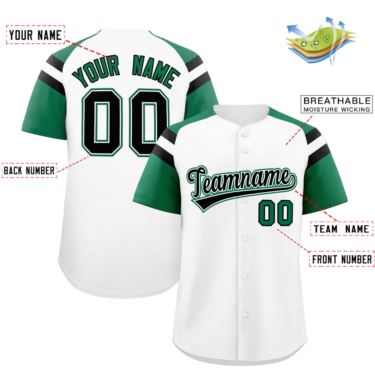 Custom White Kelly Green Contrast Raglan Sleeves Authentic Baseball Jersey| KXKSHOP