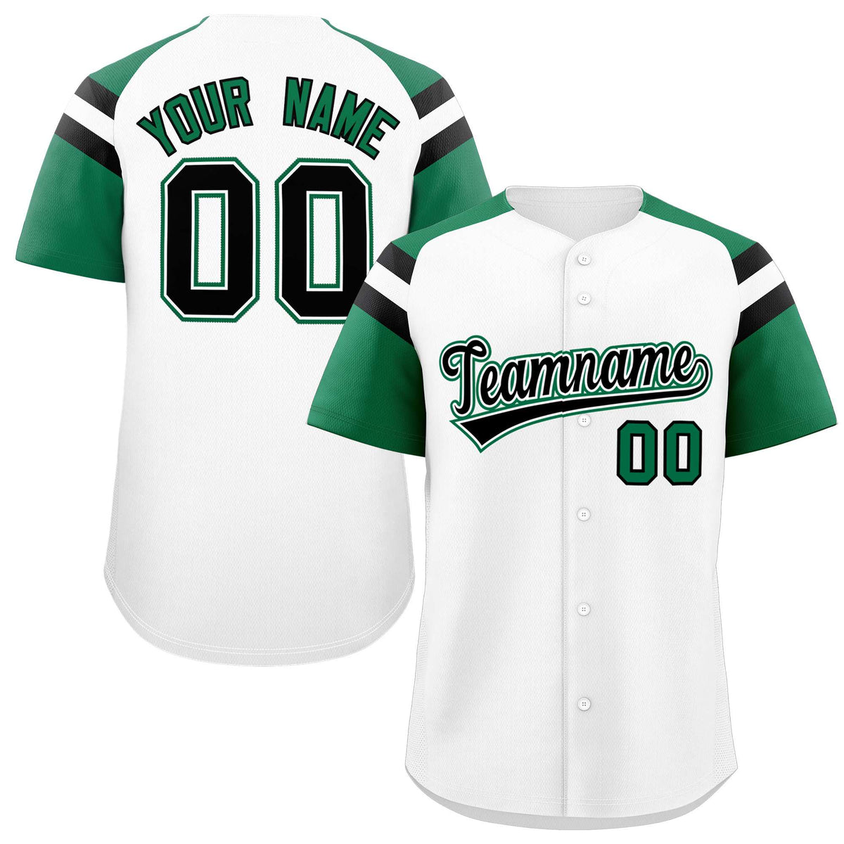 Custom White Kelly Green Contrast Raglan Sleeves Authentic Baseball Jersey| KXKSHOP