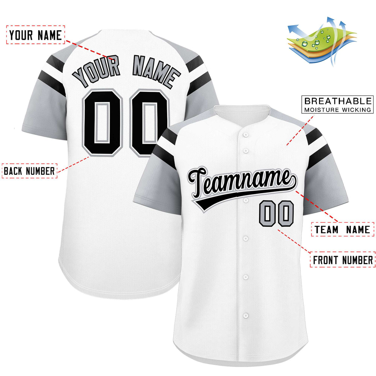 Custom White Silver Contrast Raglan Sleeves Authentic Baseball Jersey| KXKSHOP