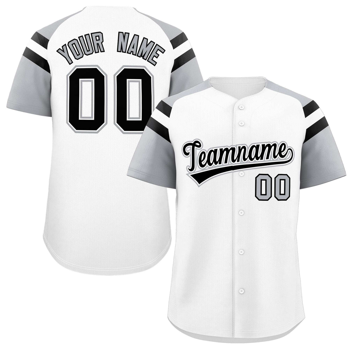 Custom White Silver Contrast Raglan Sleeves Authentic Baseball Jersey| KXKSHOP