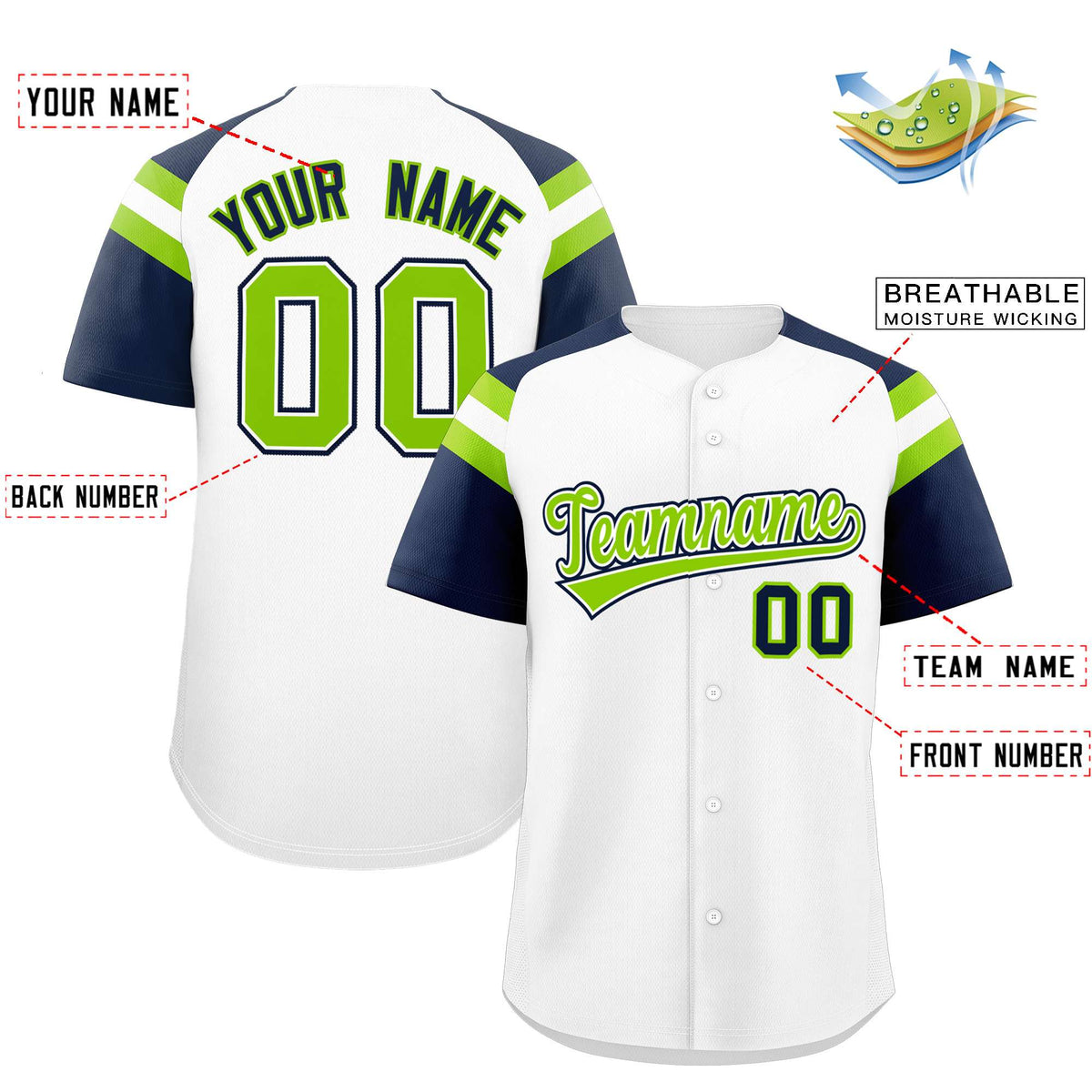 Custom White Navy Contrast Raglan Sleeves Authentic Baseball Jersey| KXKSHOP