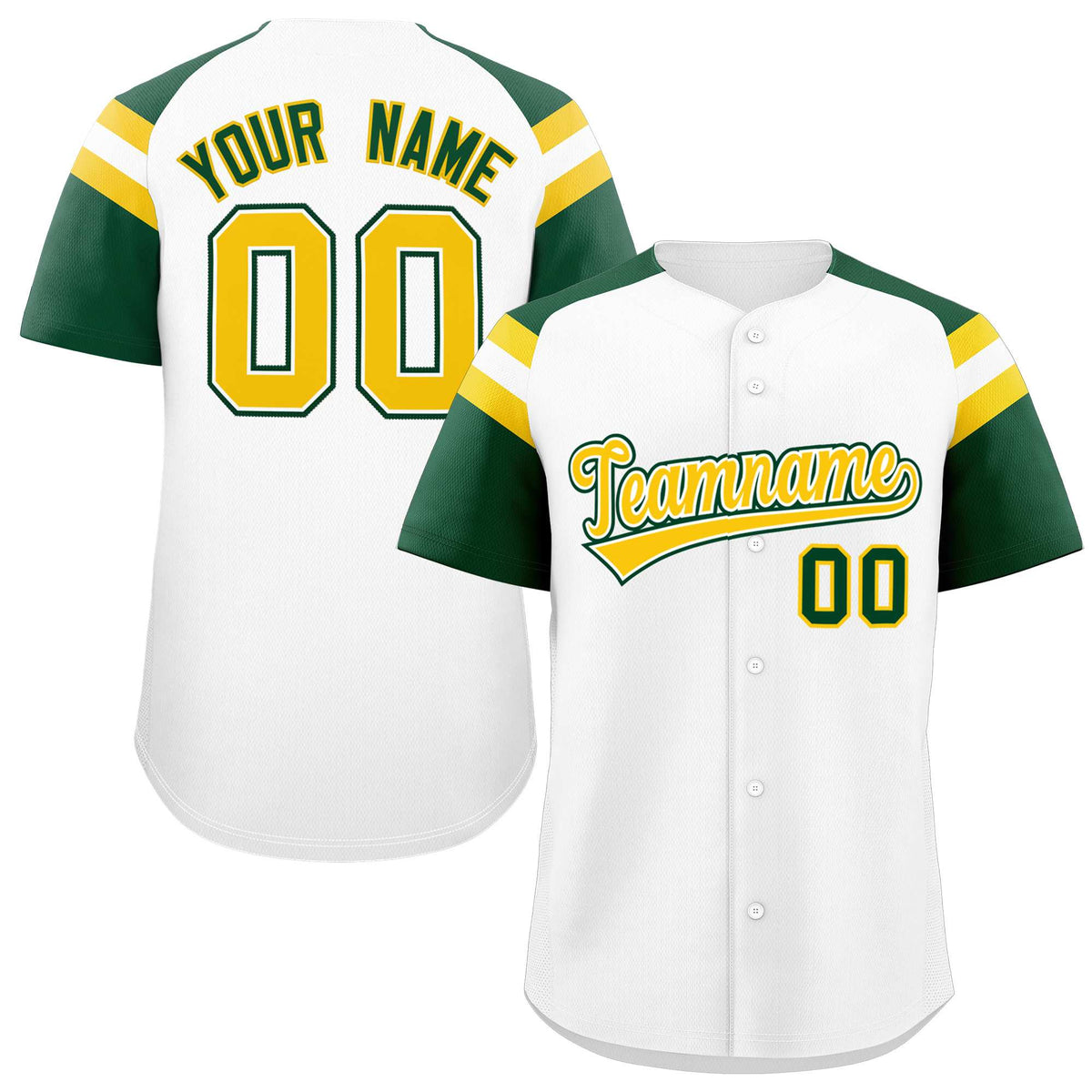 Custom White Green Contrast Raglan Sleeves Authentic Baseball Jersey| KXKSHOP