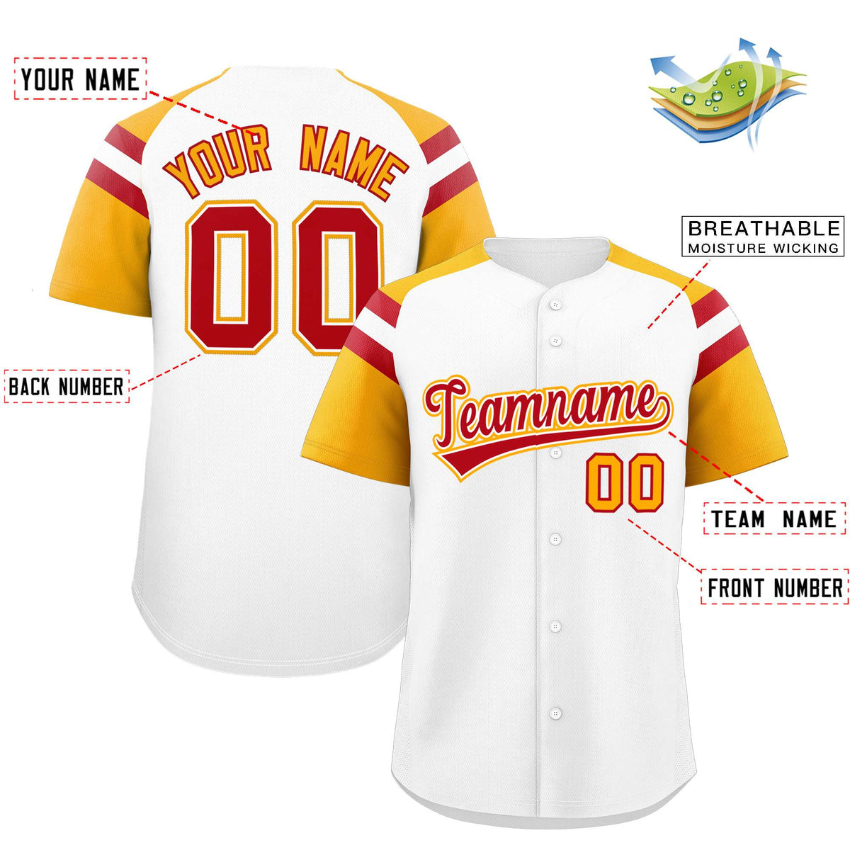 Custom White Yellow Contrast Raglan Sleeves Authentic Baseball Jersey| KXKSHOP