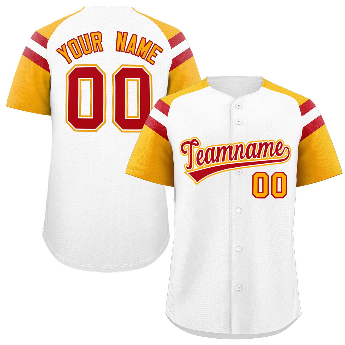 Custom White Yellow Contrast Raglan Sleeves Authentic Baseball Jersey| KXKSHOP