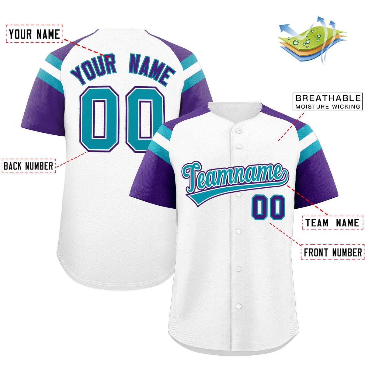 Custom White Purple Contrast Raglan Sleeves Authentic Baseball Jersey| KXKSHOP