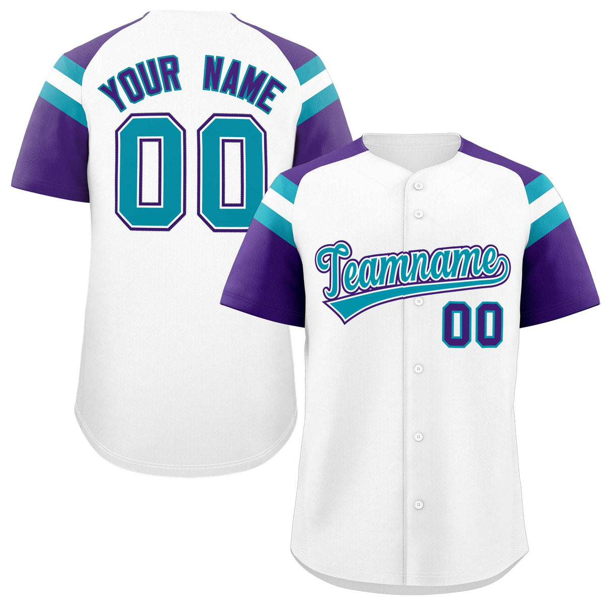 Custom White Purple Contrast Raglan Sleeves Authentic Baseball Jersey| KXKSHOP