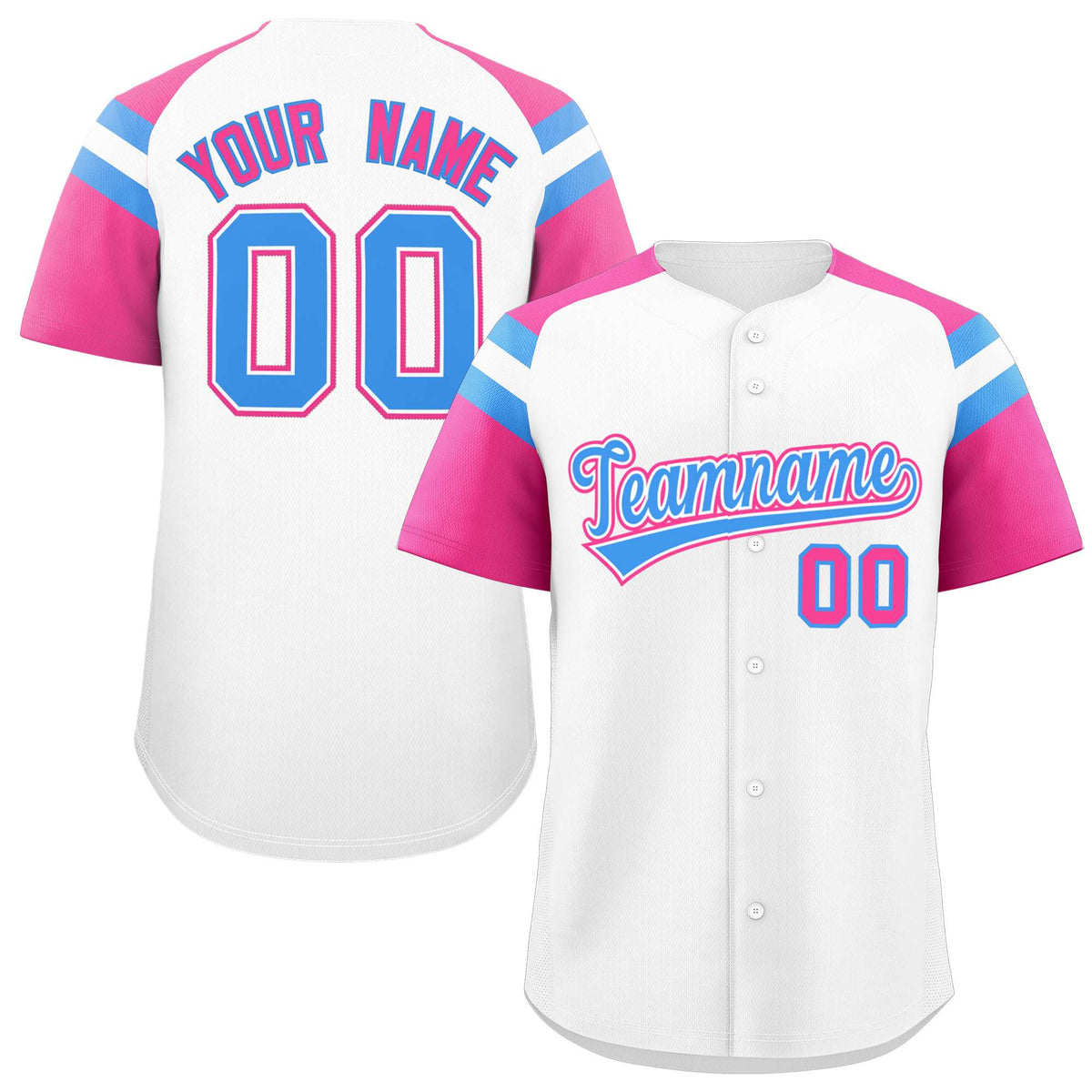 Custom White Pink Contrast Raglan Sleeves Authentic Baseball Jersey| KXKSHOP
