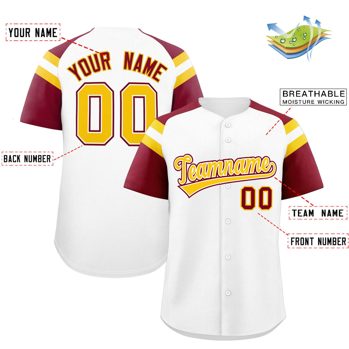 Custom White Crimson Contrast Raglan Sleeves Authentic Baseball Jersey| KXKSHOP