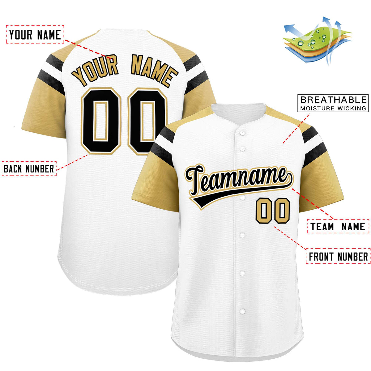 Custom White Old Gold Contrast Raglan Sleeves Authentic Baseball Jersey| KXKSHOP