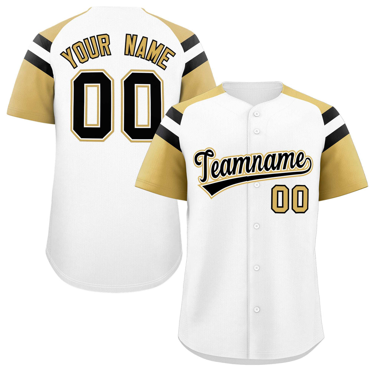 Custom White Old Gold Contrast Raglan Sleeves Authentic Baseball Jersey| KXKSHOP