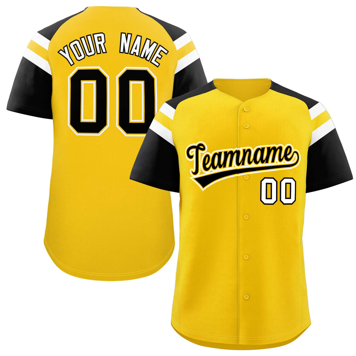 Custom Gold Black Contrast Raglan Sleeves Authentic Baseball Jersey| KXKSHOP