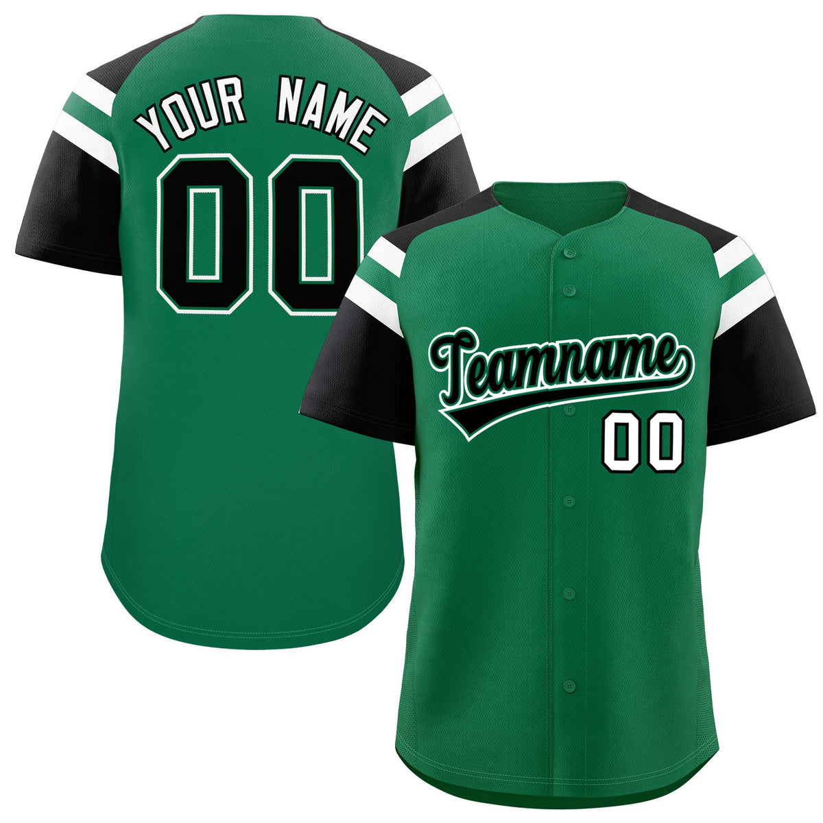 Custom Kelly Green Black Contrast Raglan Sleeves Authentic Baseball Jersey| KXKSHOP