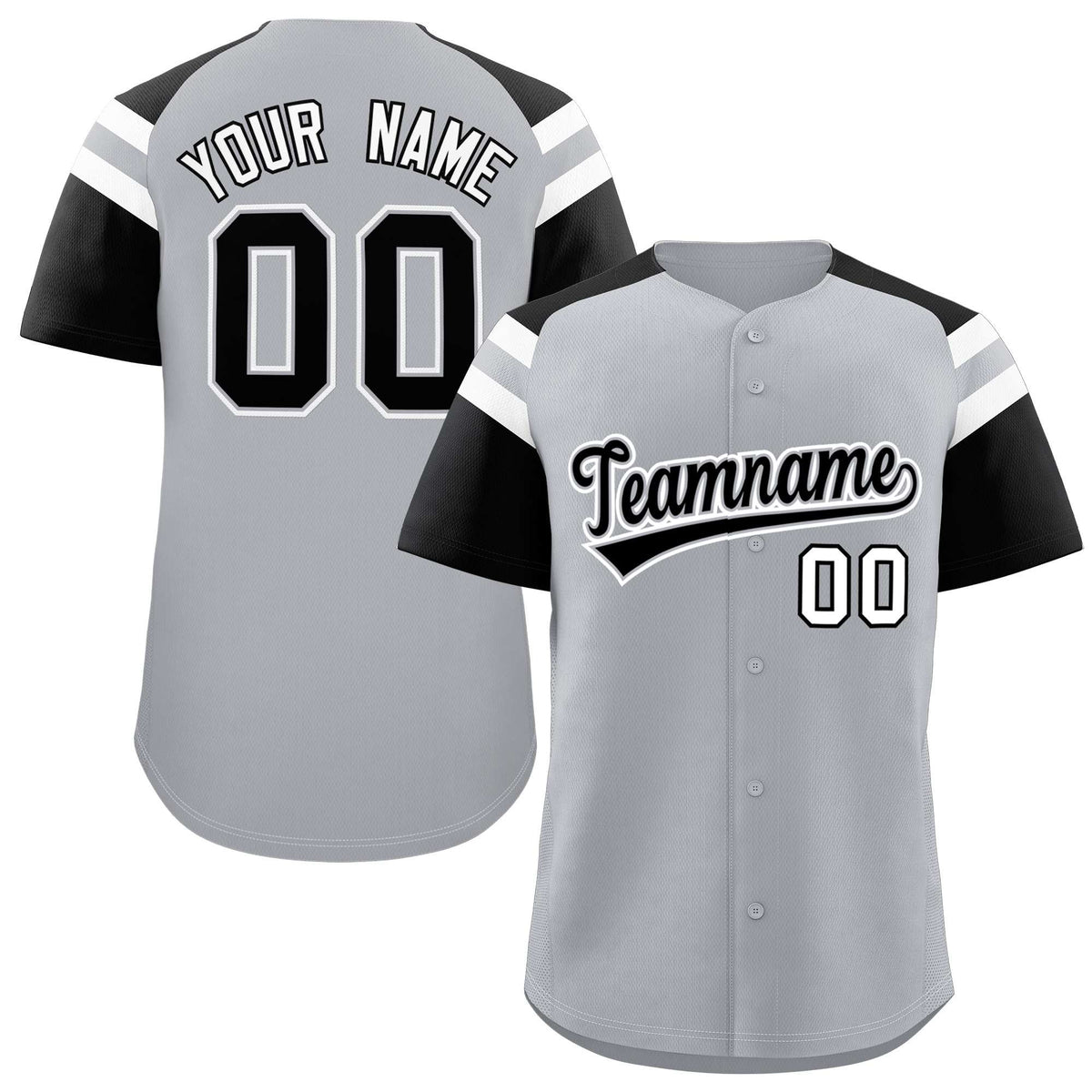 Custom Silver Black Contrast Raglan Sleeves Authentic Baseball Jersey| KXKSHOP