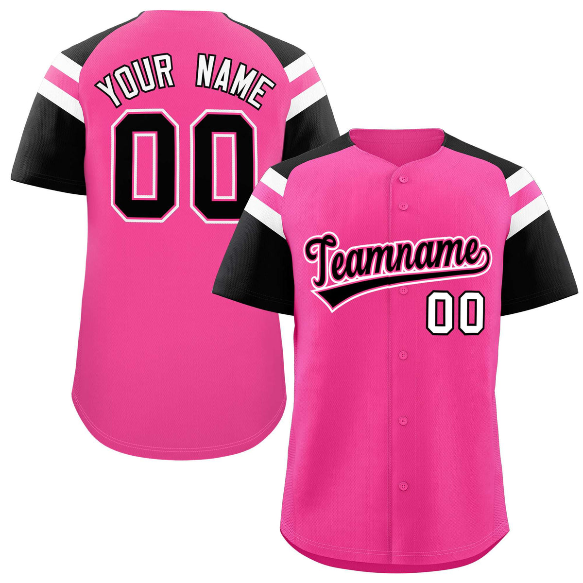 Custom Pink Black Contrast Raglan Sleeves Authentic Baseball Jersey| KXKSHOP
