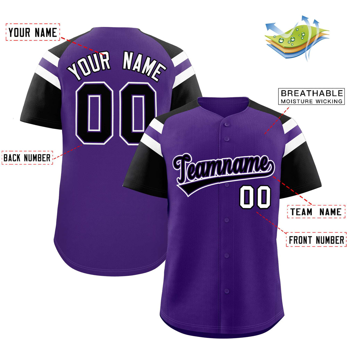 Custom Purple Black Contrast Raglan Sleeves Authentic Baseball Jersey| KXKSHOP