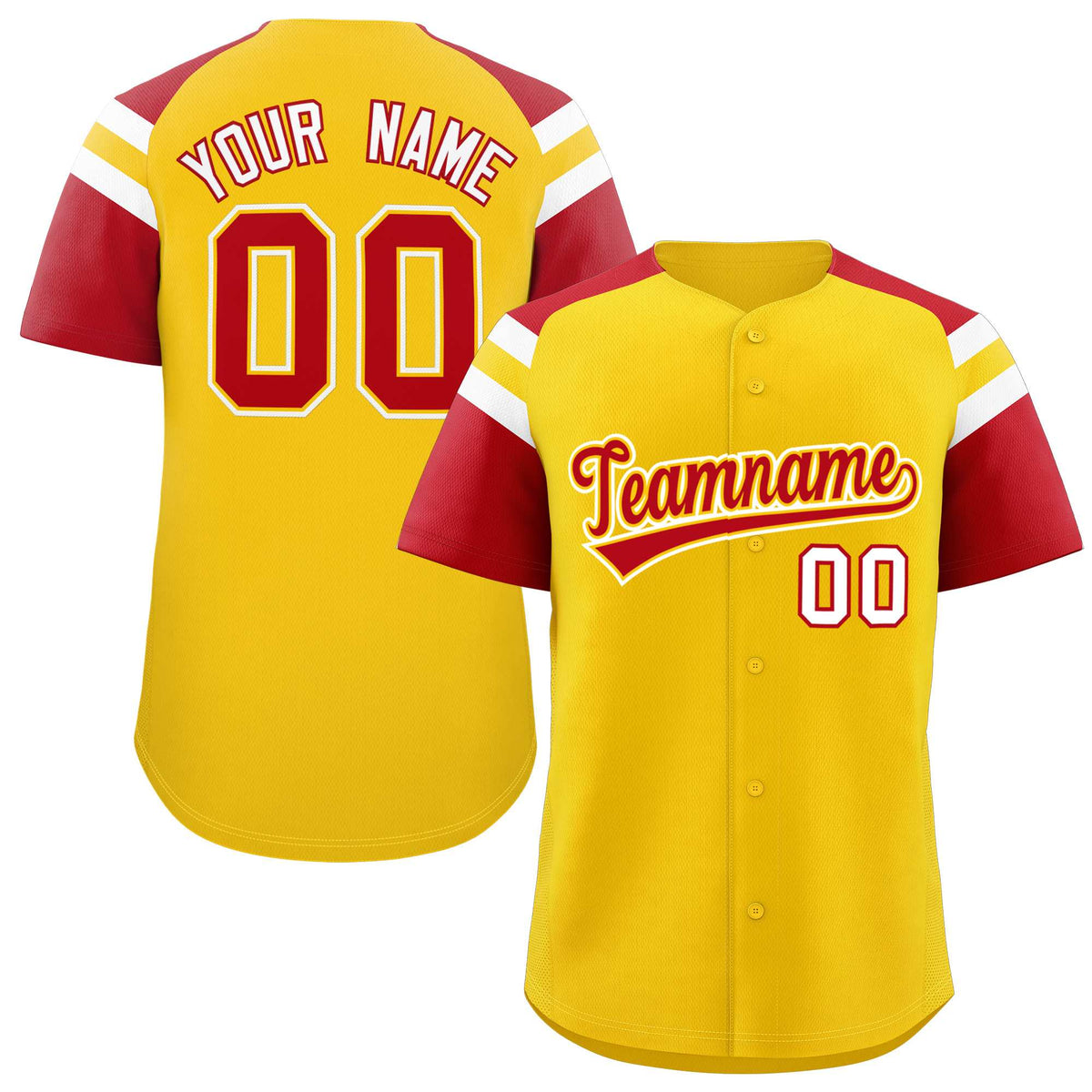 Custom Gold Red Contrast Raglan Sleeves Authentic Baseball Jersey| KXKSHOP