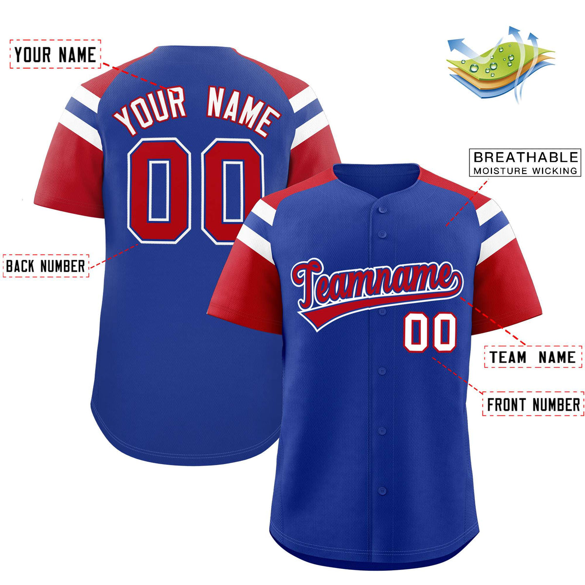 Custom Royal Red Contrast Raglan Sleeves Authentic Baseball Jersey| KXKSHOP