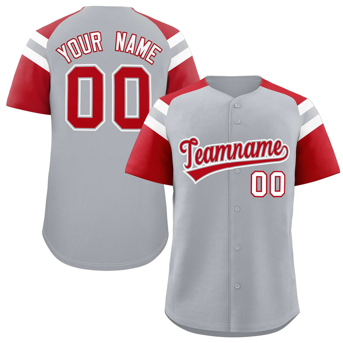 Custom Silver Red Contrast Raglan Sleeves Authentic Baseball Jersey| KXKSHOP